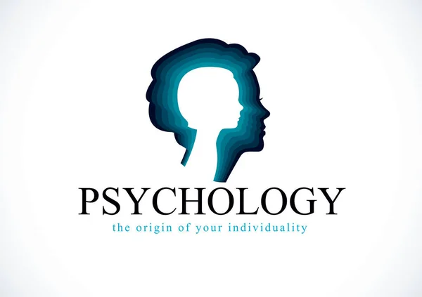 Psikoloji Vektör Logosu Kadın Kafa Profili Içinde Küçük Bir Kız — Stok Vektör