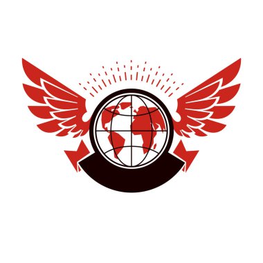 Vektör dünya gezegen illüstrasyon kanatlı. Güç genel bilgi.