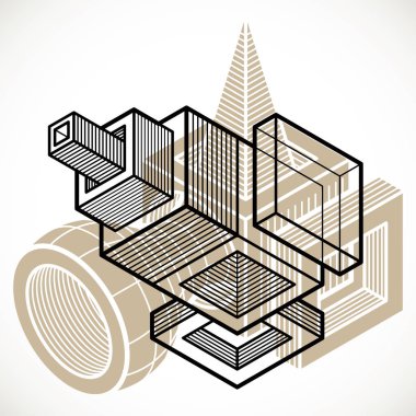 Geometrik figürler kullanılarak yapılan soyut vektör izometrik boyutlu şekli.