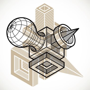 Geometrik figürler kullanılarak yapılan soyut vektör izometrik boyutlu şekli.
