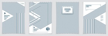 Fütürist minimal broşürler grafik tasarım şablonları. Vektör geometrik desenler soyut arkaplanlar oluşturuldu. Broşürler, broşürler, tebrik kartları, davetiyeler ve reklamlar için tasarım şablonları. A4 yazdırma biçimi.