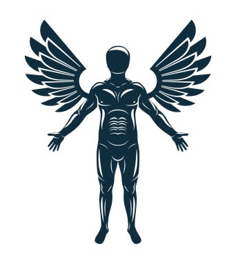 Vektör grafik resmini insan, bireysellik kuş kanatları ile yaratılmıştır. Koruyucu melek metafor.