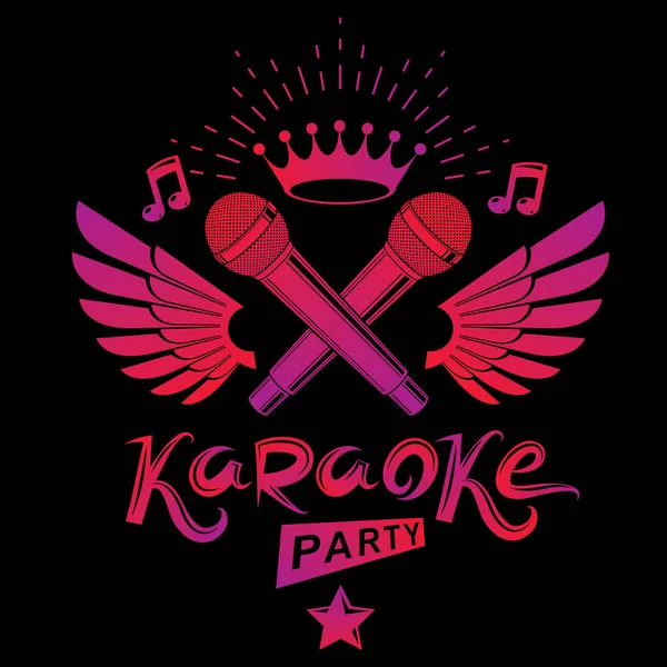 Karaoke Party Promotion Poster Design Composto Note Musicali Stelle Pentagonali — Vettoriale Stock