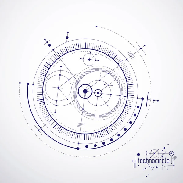 Mechanikai Rendszer Vektoros Műszaki Rajz Körökkel Mechanizmus Geometriai Részeivel Technikai — Stock Vector