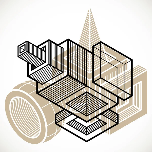 Geometrik figürler kullanılarak yapılan soyut vektör izometrik boyutlu şekli.