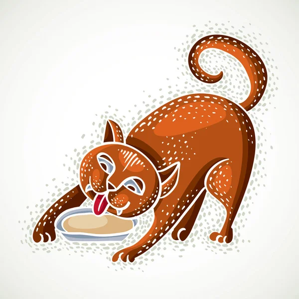 Lindo Dibujo Animado Garabato Rojo Gato Vector Ilustración Agradable Mascota — Archivo Imágenes Vectoriales