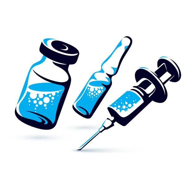 Ilustración Gráfica Vectorial Vial Ampolla Con Medicamento Jeringa Médica Para — Archivo Imágenes Vectoriales