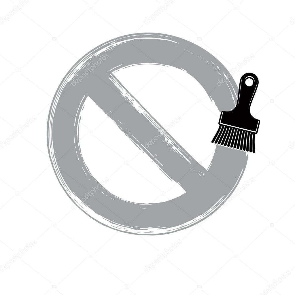 Vector art hand-painted prohibition sign, ban symbol drawn with paintbrush. Simple brushed monochrome stop icon isolated.