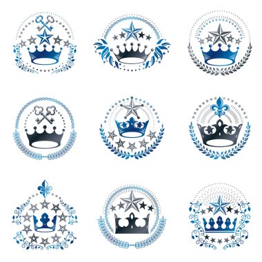 İmparatorluk tacı amblemi yerleştirildi. Hanedan arması, klasik vektör logoları koleksiyonu.