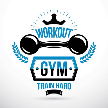 Vektör halter fitness ekipmanları, vücut geliştirmeci vektör simgesi, şampiyon kavramı