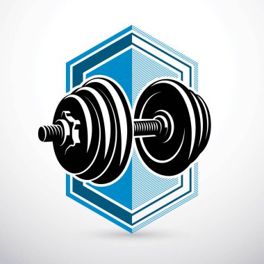 Dumbbell vektör çizim disk ağırlık ile oluşan beyaz izole. Eğitim spor donanımları, ağırlık kaldırma ve çapraz için uygun.