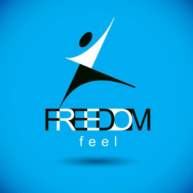 Vektör soyut adam yukarı yükseltilmiş ulaşan ile. Kurumsal lider mecaz illüstrasyon. Özgürlük yaratıcı logo, sembol.