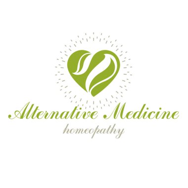 Yeşil yapraklarla süslenmiş vektör seven kalp. Sağlık Merkezi soyut modern logoti tıbbi ve sosyal tema reklamlarında kullanılabilir. Güçlü kalp sağlıktır..