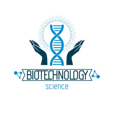 İnsan DNA'sı bir model bakmakta ellerini tutun. Biyomühendislik genetik, soyut yönünü olarak vektör bilimsel sembolü en iyi eğitim, bilim ve insanlık evrim araştırmalarda kullanılmak.