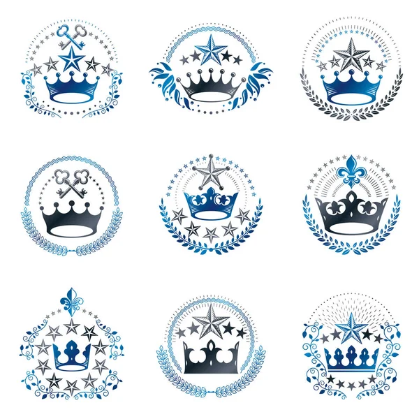İmparatorluk tacı amblemi yerleştirildi. Hanedan arması, klasik vektör logoları koleksiyonu.