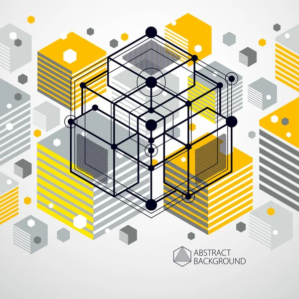 Sfondo Giallo Astratto Isometrico Con Forme Cubo Dimensionali Lineari Elementi — Vettoriale Stock