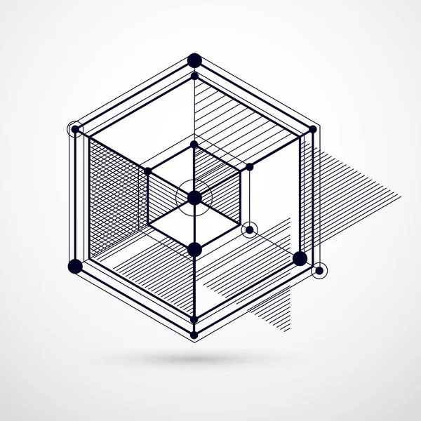 Sfondo Astratto Vettoriale Geometrico Isometrico Bianco Nero Schema Meccanico Disegno — Vettoriale Stock