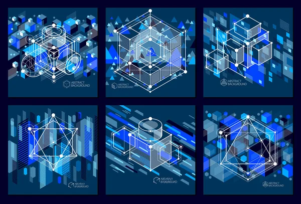 Resumen Geométrico Vector Fondos Azules Conjunto Con Cubos Otros Elementos — Archivo Imágenes Vectoriales