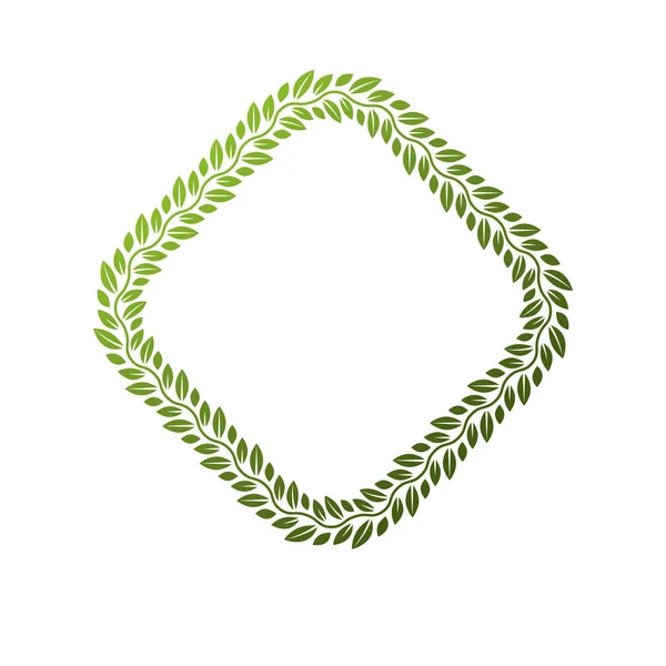 维多利亚时代的艺术矢量菱形框架与空白副本空间创建使用花饰和绿色的树叶 纹章模板图 — 图库矢量图片
