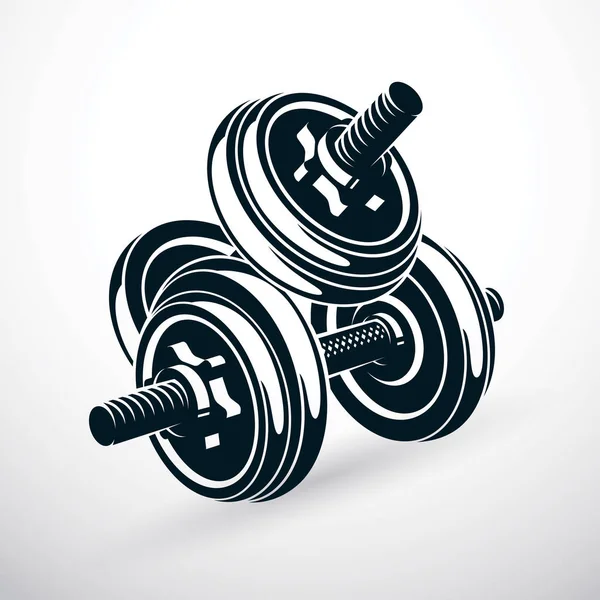 Dumbbell vektör çizim disk ağırlık ile oluşan beyaz izole. Eğitim spor donanımları, ağırlık kaldırma ve çapraz için uygun.