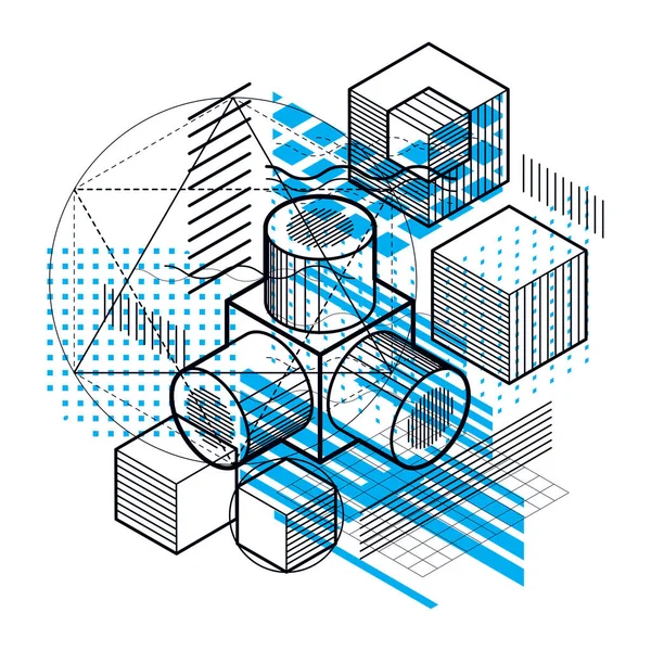 Fond Abstrait Avec Lignes Isométriques Illustration Vectorielle Modèle Composé Cubes — Image vectorielle