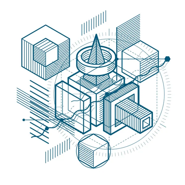 Zometrik Hatları Ile Arka Plan Illüstrasyon Vektör Küpleri Altıgenler Kareler — Stok Vektör