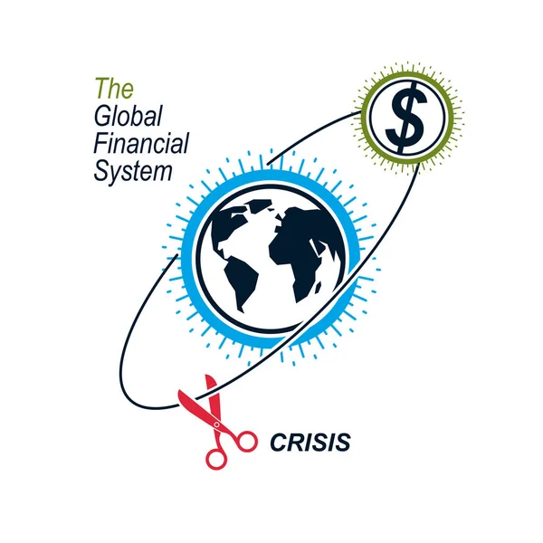 这场危机在全球金融体系概念标志 独特的矢量符号 银行体系 全球金融体系 货币流通 — 图库矢量图片