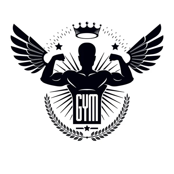 Modèle Logo Gymnase Fitness Emblème Vectoriel Stylisé Rétro Insigne Avec — Image vectorielle