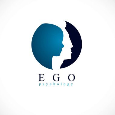 Psychology, ego mental health vector design, created with man head profile and little child boy inside, inner child concept, origin of human individuality and psychic problems. Therapy and analysis. clipart