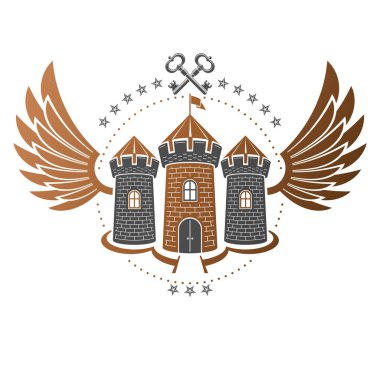 Antik Bastion amblemi. Hanedan vektör tasarım öğesi. Retro tarzı etiket, Hanedanlık armaları logo. İzole beyaz zemin üzerine süslü logo.