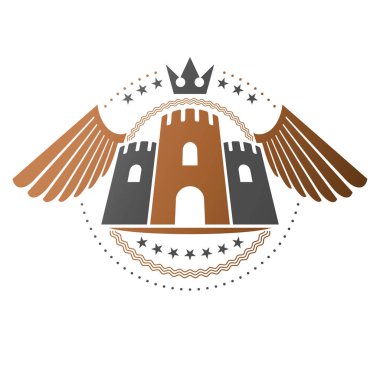 Antik kale amblemi. Hanedan arması, vintage vektör logosu. İzole beyaz zemin üzerine eski tarzı Retro logo.