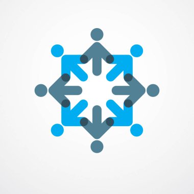 Takım çalışması ve arkadaşlık kavramı basit geometrik elementlerle yaratıldı. Vektör simgesi ya da logo. Birlik ve işbirliği fikri, iş adamlarından oluşan rüya takımı mavi tasarım.