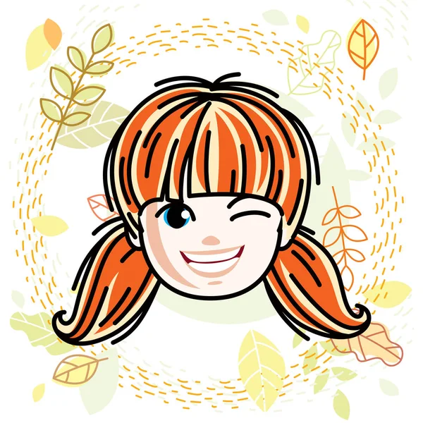 Vektoros Illusztráció Gyönyörű Vörös Hajú Lány Boldog Arc Pozitív Arc — Stock Vector