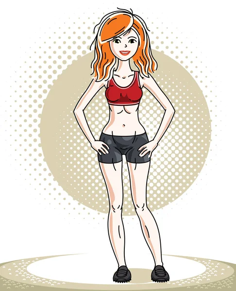 Young Beautiful Redhead Athletic Woman Posing Vector Illustration Attractive Female — Stock Vector