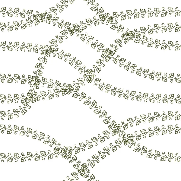 花式无缝花纹叶和枝 矢量绿色面料背景 缠结的茎 庭院和森林自然生活主题 — 图库矢量图片