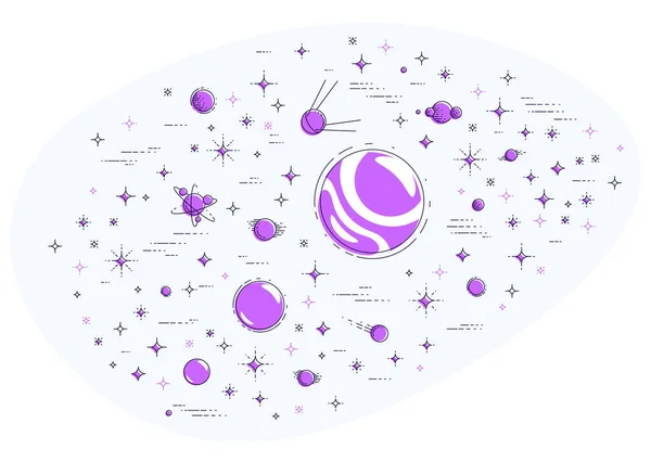 Φανταστικό Γαλαξία Άγνωστο Παράξενο Ανεξερεύνητους Πλανήτες Αστέρια Και Άλλα Στοιχεία — Διανυσματικό Αρχείο