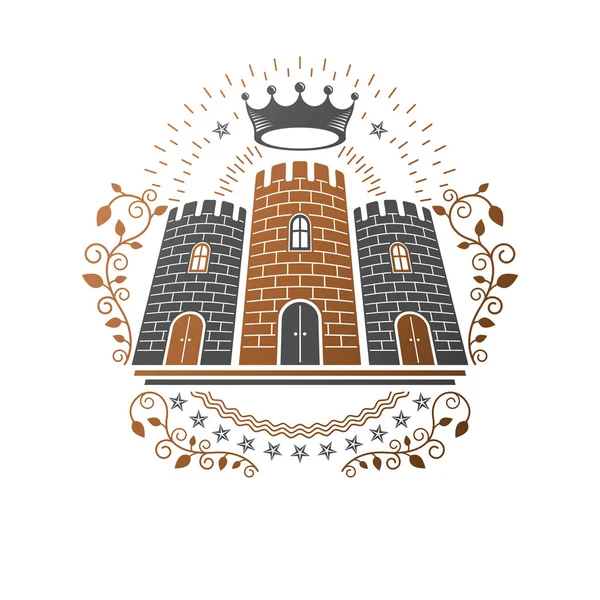 Ancient Citadel Emblem Heraldic Vector Design Element Retro Style Label — Stock Vector