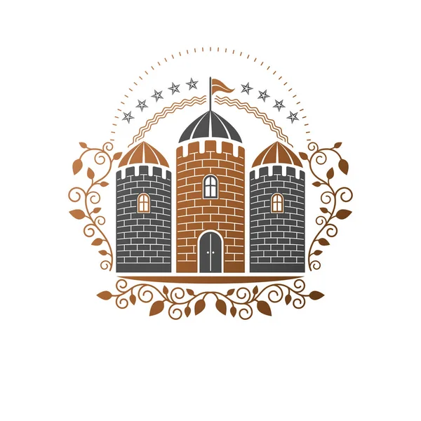 Antik kale amblemi. Hanedan vektör tasarım öğesi. Retro tarzı etiket, Hanedanlık armaları logo. İzole beyaz zemin üzerine antika logo.