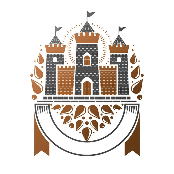 Antike Festungsemblem Heraldische Wappen Dekorative Logo Isolierte Vektorillustration Ornamentik Alten — Stockvektor