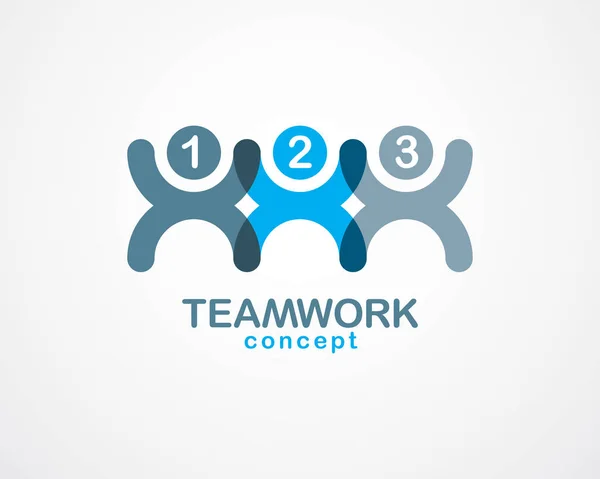 チームワークのビジネスマンの団結と協力の概念は 人々が乗組員として単純な幾何学的要素で作成されます ベクトルアイコンまたはロゴ 友情の夢のチーム 団結乗組員青のデザイン — ストックベクタ