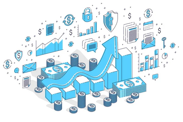 Siker Jövedelem Növekedésének Koncepció Növekedési Statisztika Diagramsávra Cash Money Stack — Stock Vector