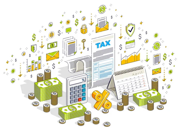Concept Imposition Formulaire Impôt Document Juridique Papier Avec Des Piles — Image vectorielle