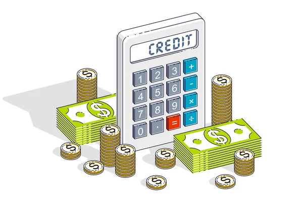 Bank Kredyt Pożyczki Lub Kredytu Hipotecznego Koncepcja Kalkulator Gotówki Stos — Wektor stockowy