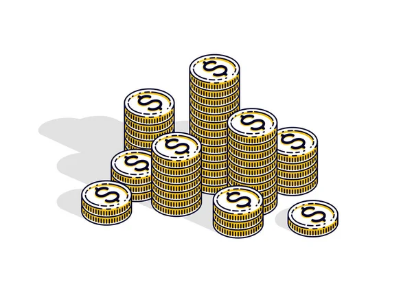 Soldi Contanti Moneta Centesimo Pile Isolato Sfondo Bianco Illustrazione Isometrica — Vettoriale Stock