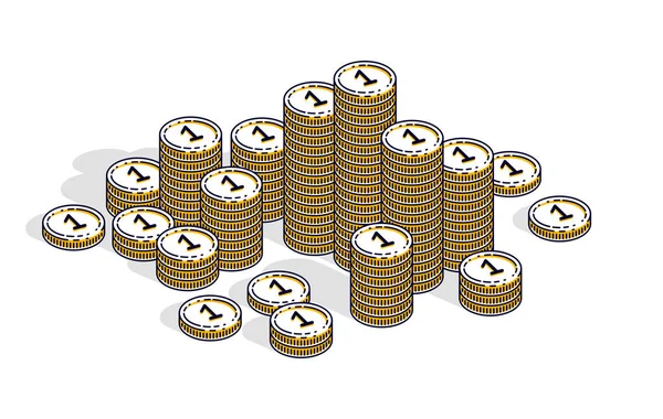 Cash Money Coin Stacks Isolated White Background Vector Isometric Business — Stock Vector