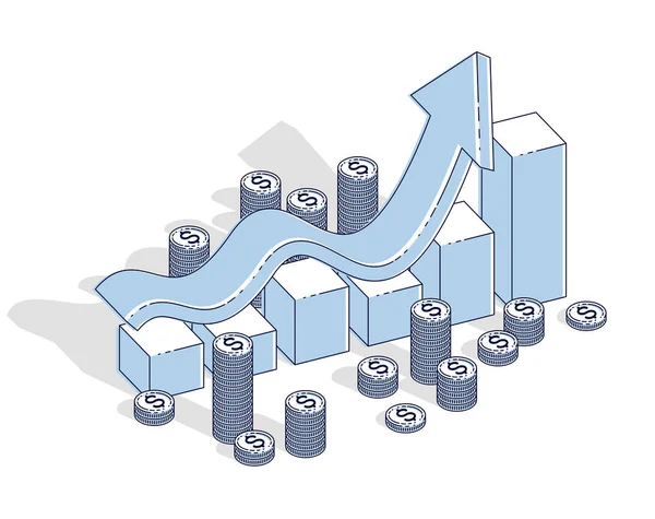 Růstový Graf Statistiky Bar Hotovostní Peníze Zásobníku Izolovaných Bílém Pozadí — Stockový vektor
