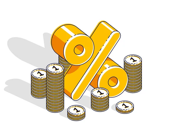 Prozentdimensionales Symbol Mit Geldstapel Isoliert Auf Weißem Hintergrund — Stockvektor
