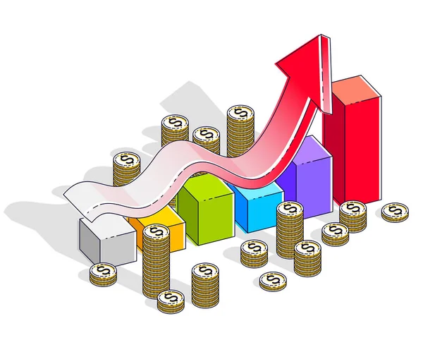 Růstový Graf Statistiky Bar Hotovostní Peníze Zásobníku Izolovaných Bílém Pozadí — Stockový vektor
