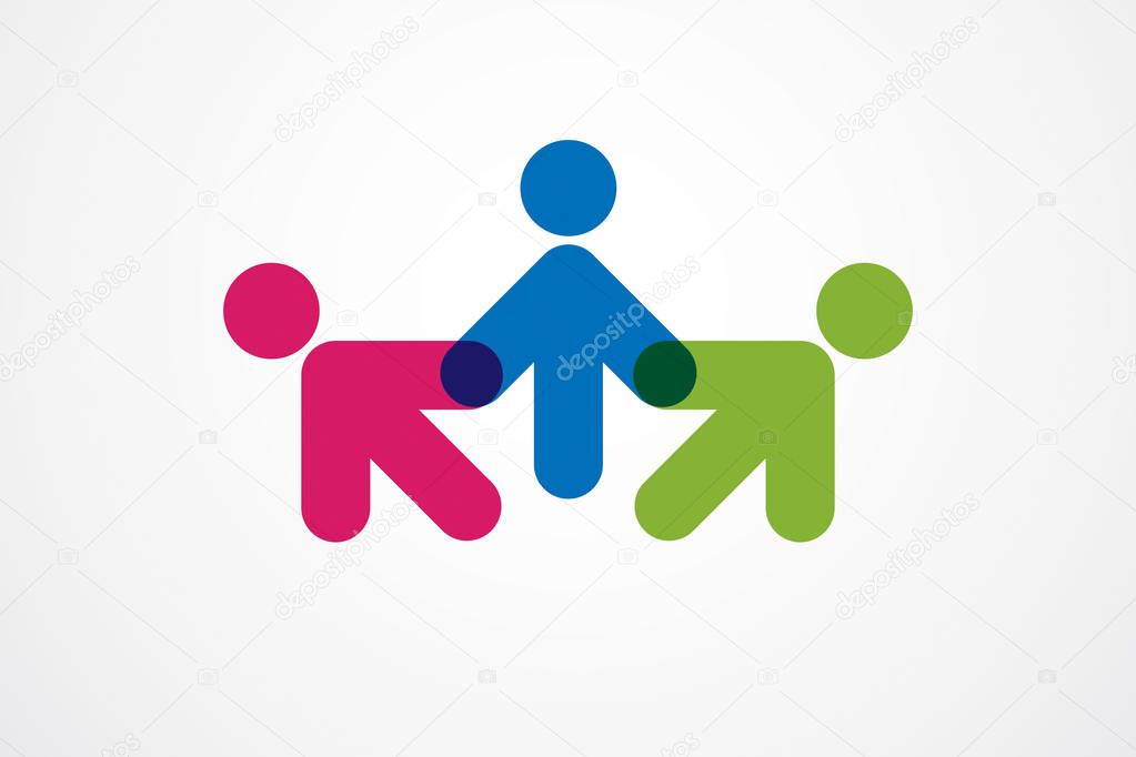 Teamwork and friendship concept created with simple geometric elements as a people crew. Vector icon or logo. Unity and collaboration idea, dream team of business people colorful design.