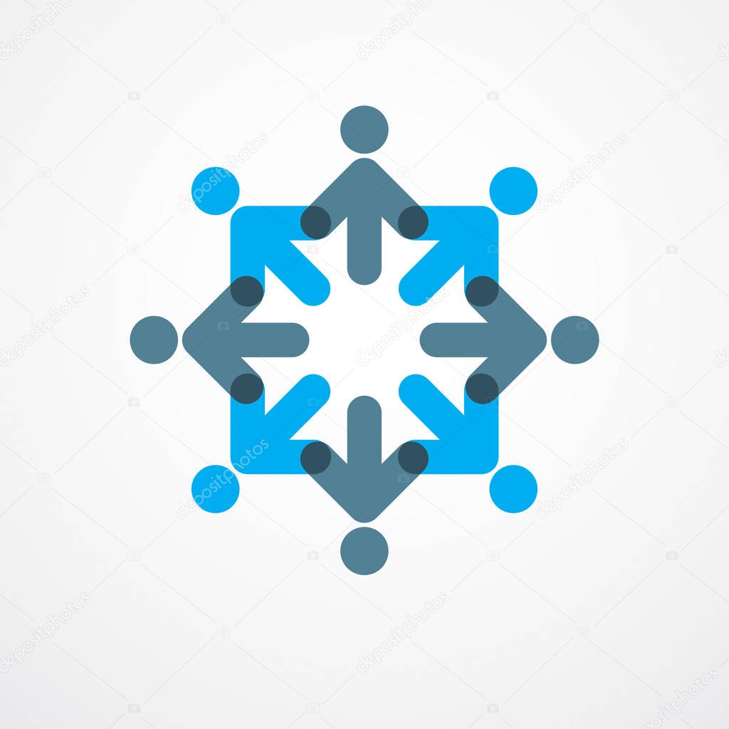 Teamwork and friendship concept created with simple geometric elements as a people crew. Vector icon or logo. Unity and collaboration idea, dream team of business people blue design.